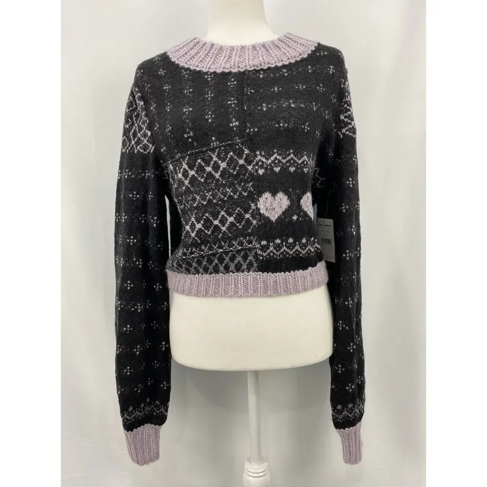 Free People Snow Globe Pullover Sweater Onyx Combo Size S A1453